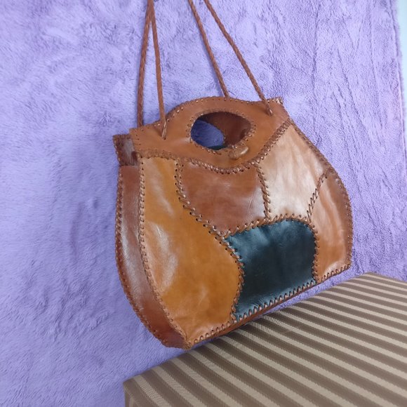 Leather Tote, Shoulder bag, Hobo, Weave/Whipstitch Brown 100% Leather - Picture 12 of 13